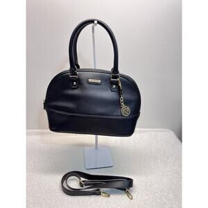 Anne Klein Purse Black Dome Handbag Gold Details, Crossbody